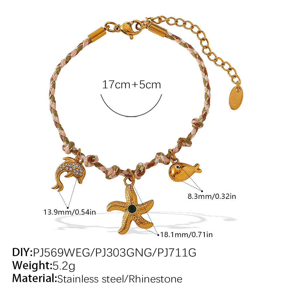 Wholesale  Retro Seaside Style DIY Freshwater Pearl Pendant Bracelet Stainless Steel Plated 18K Gold Ceramic Pendant Necklace for Women