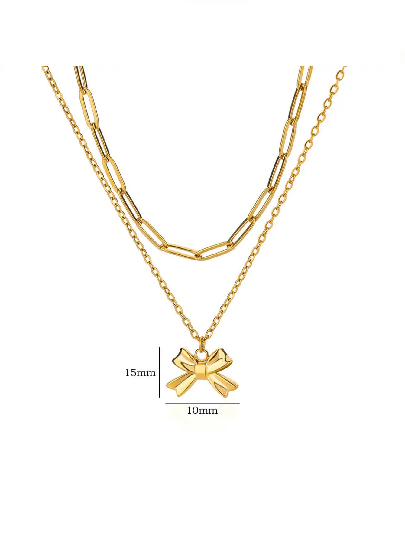 Wholesale  Stainless steel bow chain 18k gold double layer stacked wearing necklace