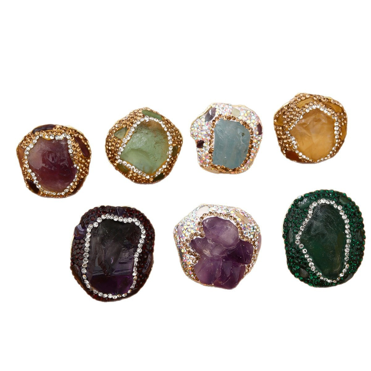 Wholesale Natural Amethyst Bud Aquamarine Rough Stone Irregular Diamond Opening Adjustable Women' s Ring