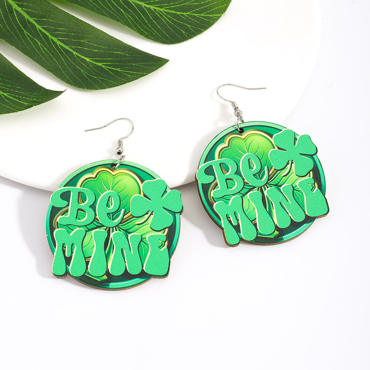 Wholesale Wooden St.  Patrick' s Day Shamrock Earrings