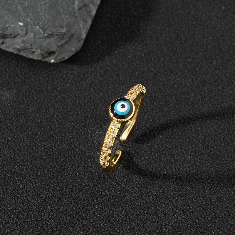 Wholesale Evil Eye Vintage Open Ring Copper Zircon Enamel Ring Fashion Jewelry Accessory For Everyday Wear