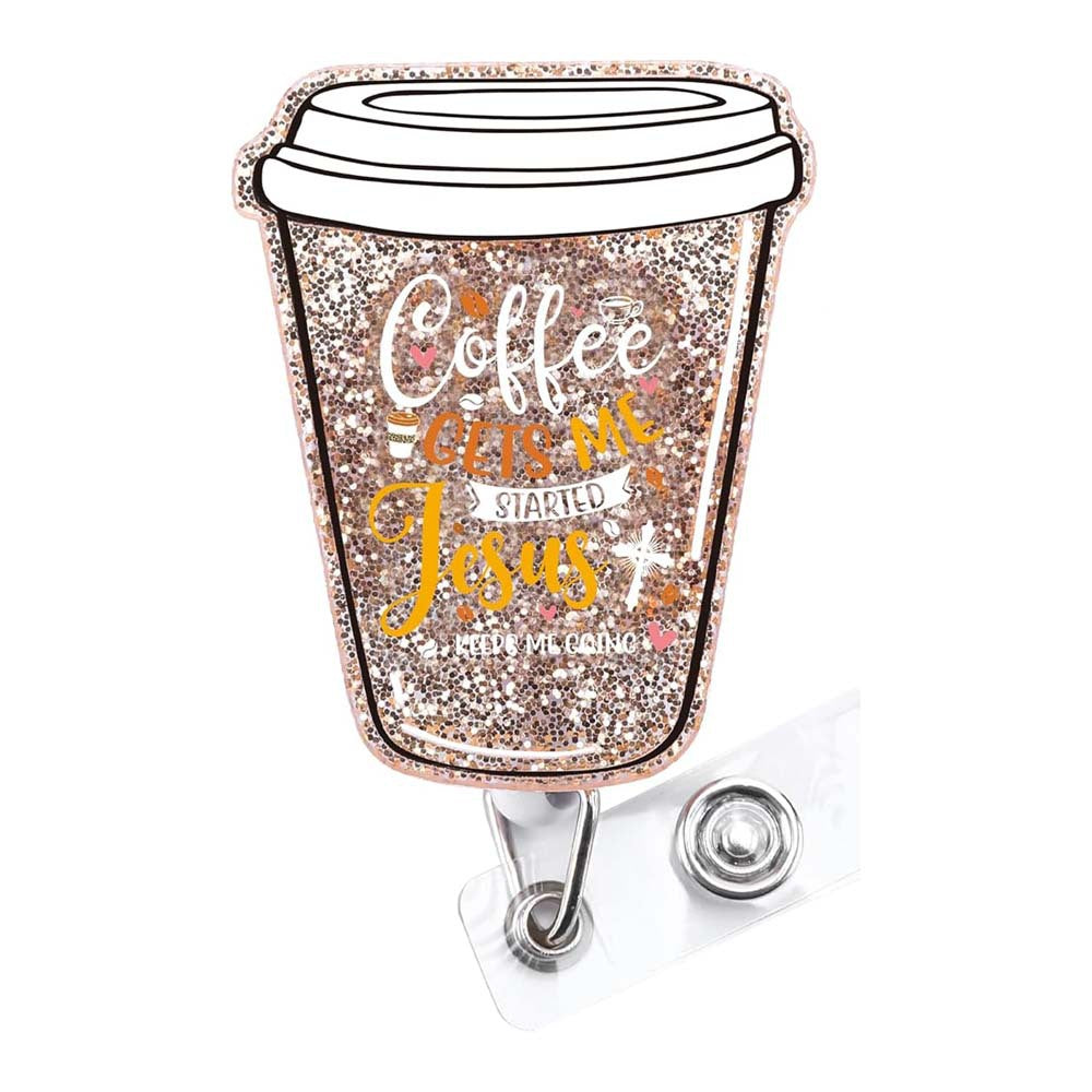 Wholesale Coffee Cup Glitter Acrylic Retractable Badge Reels Keychains ACC-KC-ChiHai019