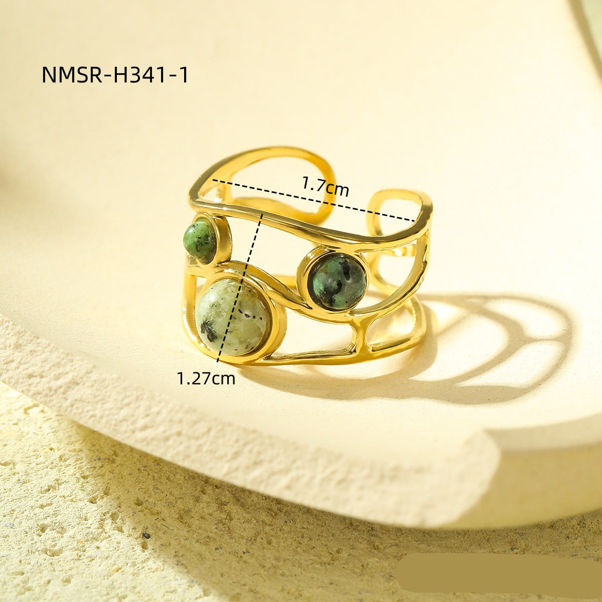 Wholesale natural stone ring plated 18k gold stainless steel  open ring