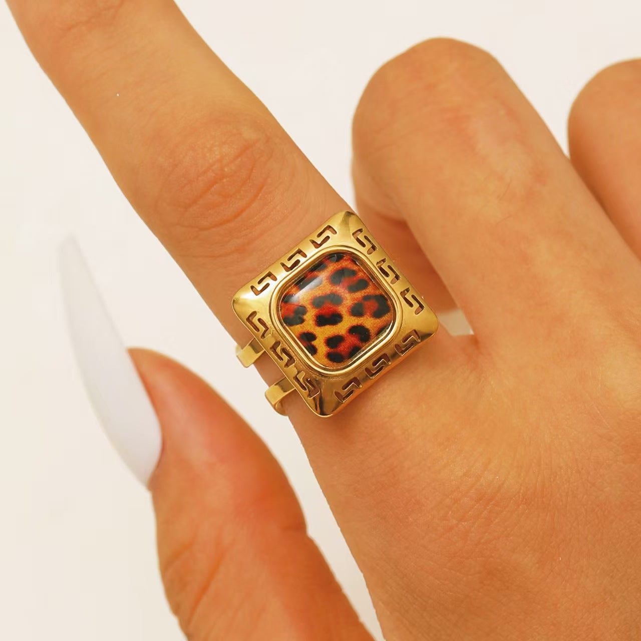 Wholesale Adjustable stainless steel  leopard print ring