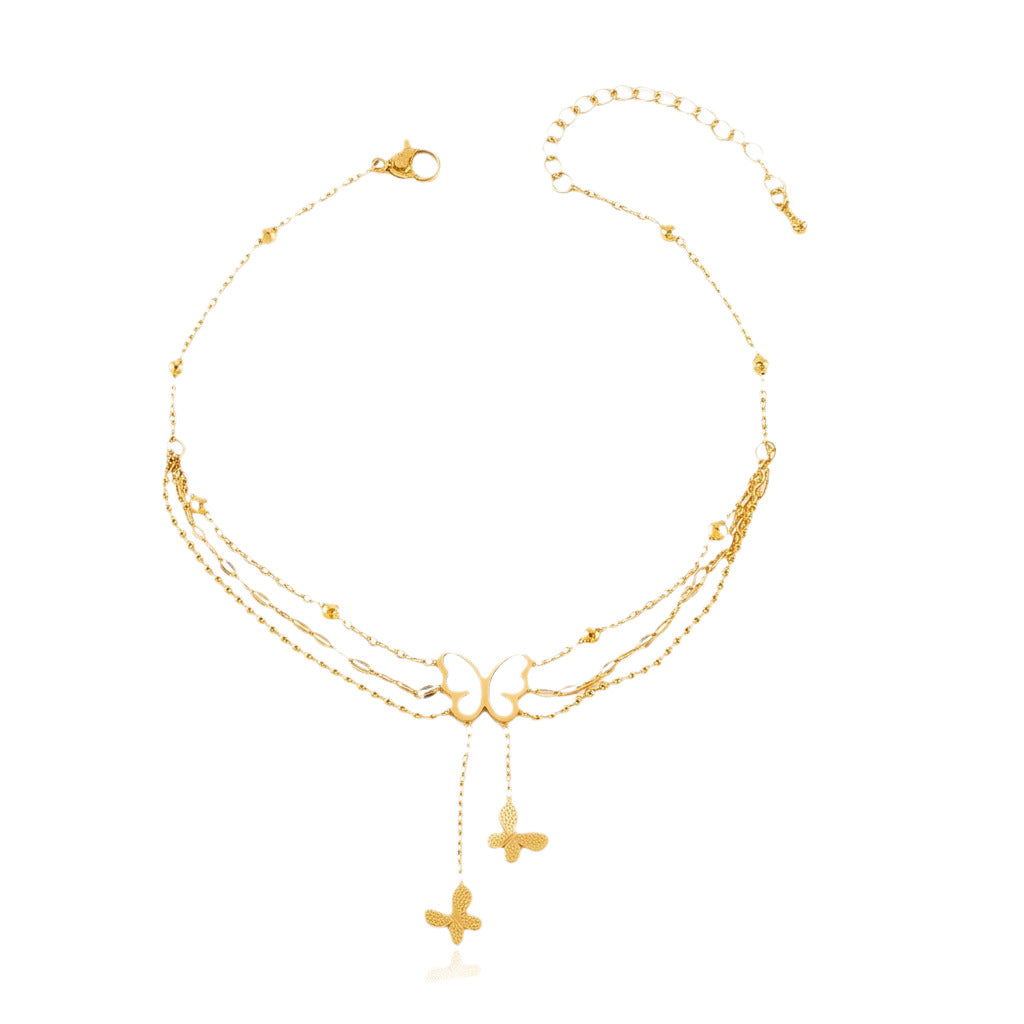Wholesale Trendy Butterfly Multi Layer Chain Anklet Titanium Steel Beach Vacation Jewelry Accessory