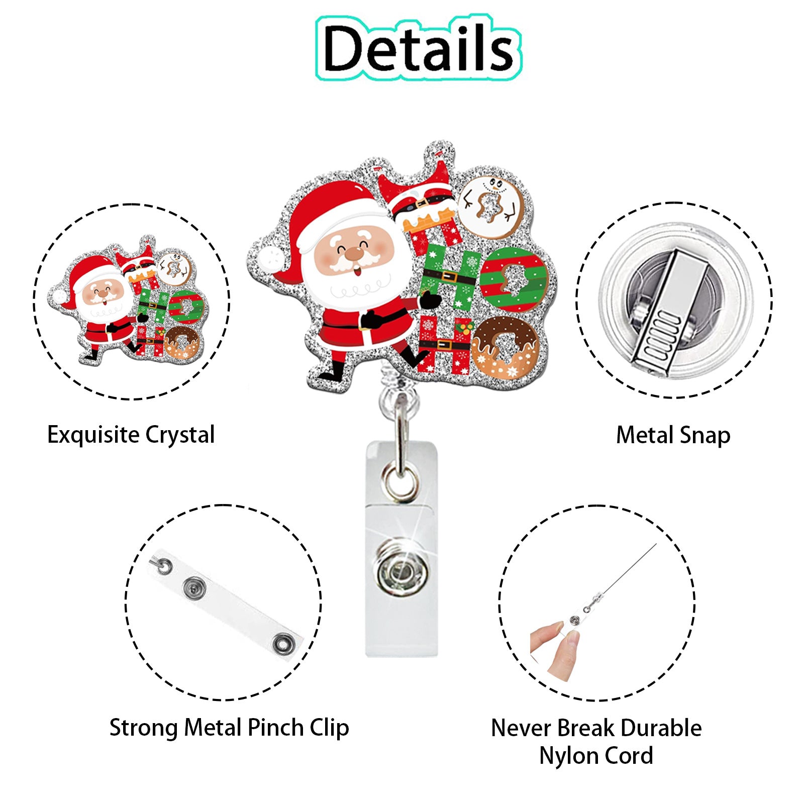 Wholesale Christmas-Themed Fun Acrylic Medical Badge Reel with Retractable Clip ID Holder Office Accessory Gift