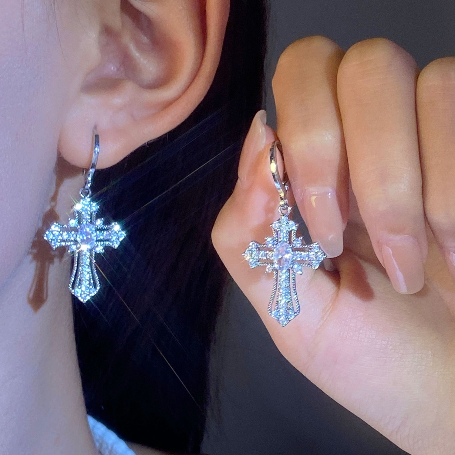 Wholesale Dark Diamond Cross Earrings