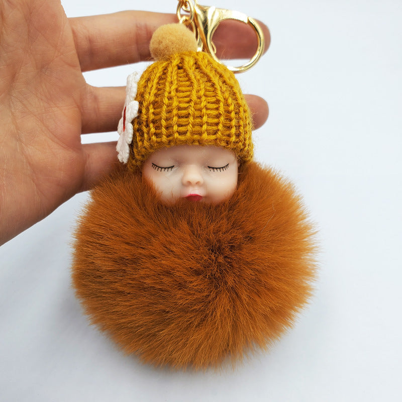 Wholesale cute sleeping doll keychain fur ball pendant ACC-KC-DY007