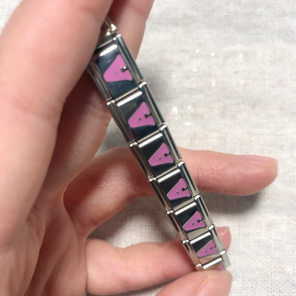 Wholesale Italian Charm Bracelet 9mm DIY Splicing Removable Pink English Letters Stainless Steel Composable Bracelet ACC-BT-QiYing016