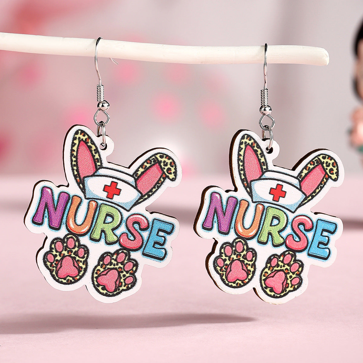 Wholesale  Nurses Festival Wooden Earrings Cute Love Stethoscope Earrings