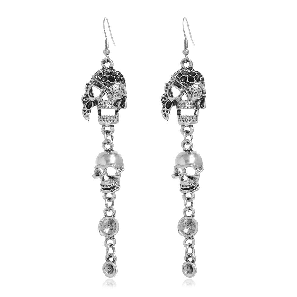 Wholesale  Skull Pirate Fringe Jewelry Set - Ancient Silver Alloy Earrings and Necklace,  Fashion Accessory for Boutique Resale