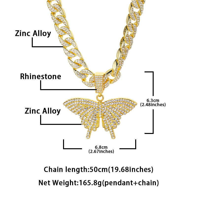 Wholesale Diamond Finish Alloy Butterfly Cuban Necklace - Fashion Jewelry Accessory,  Gift or Resale Boutique