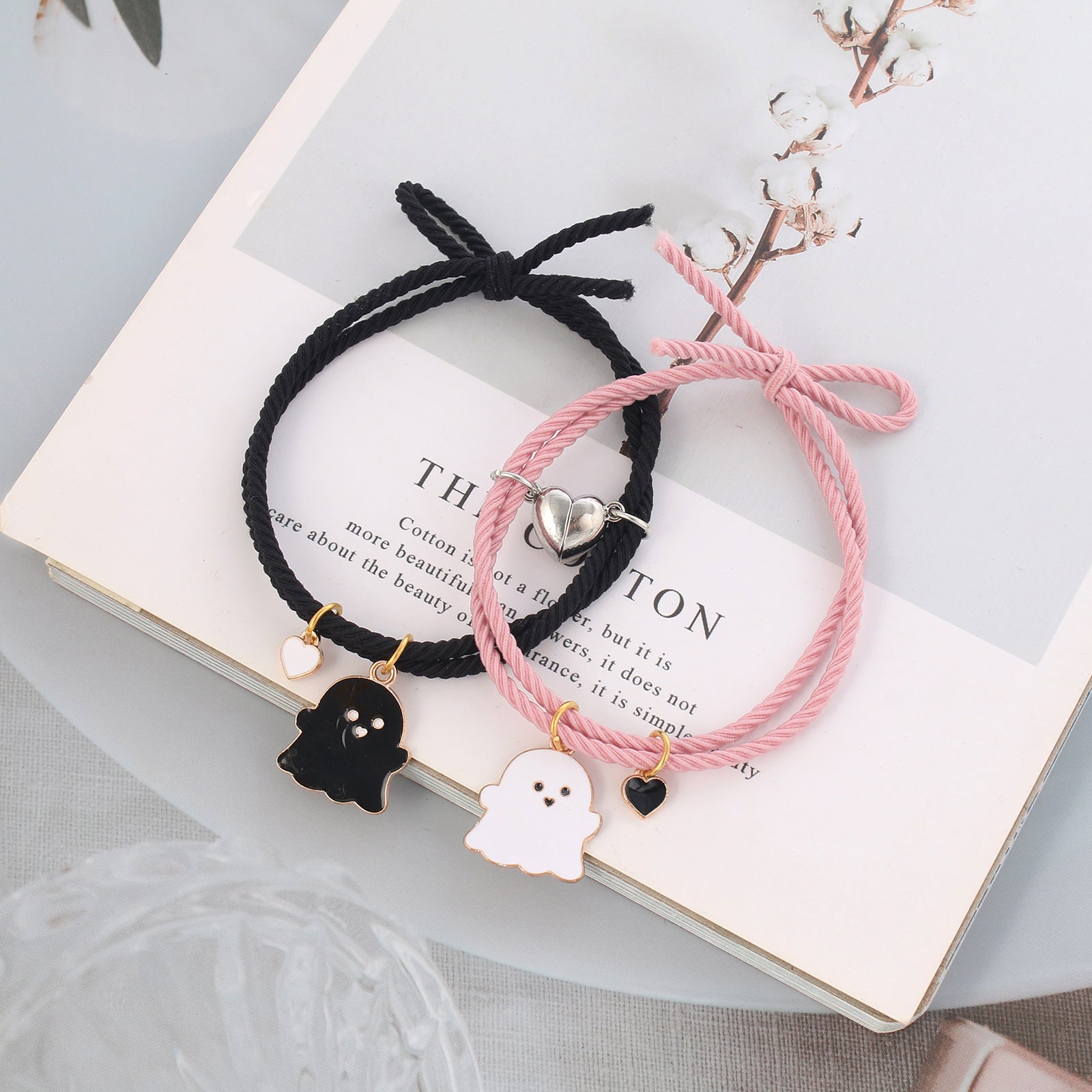 Wholesale Halloween leather rope love magnet  ghost couple bracelet