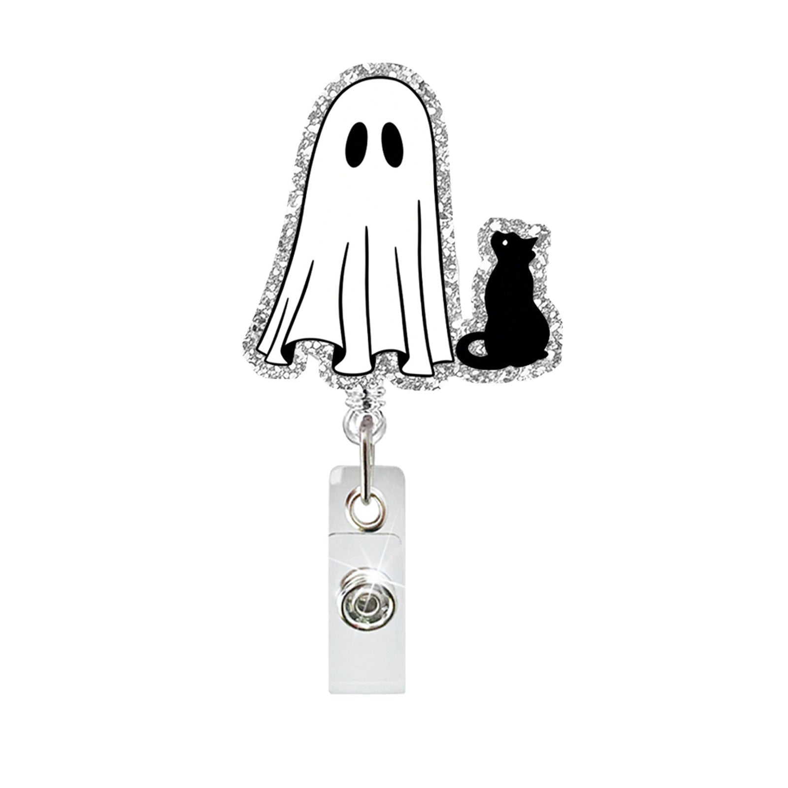 Wholesale  Ghost Black Cat Glitter Retractable Badge Reel - Trendy Fashion Accessory Gift