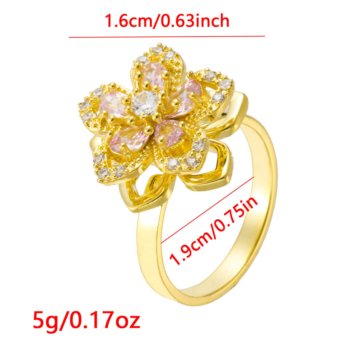 Wholesale Gold Plated Adjustable Rotating Ring Star Moon Zircon Women' s Fashion Jewelry Gift