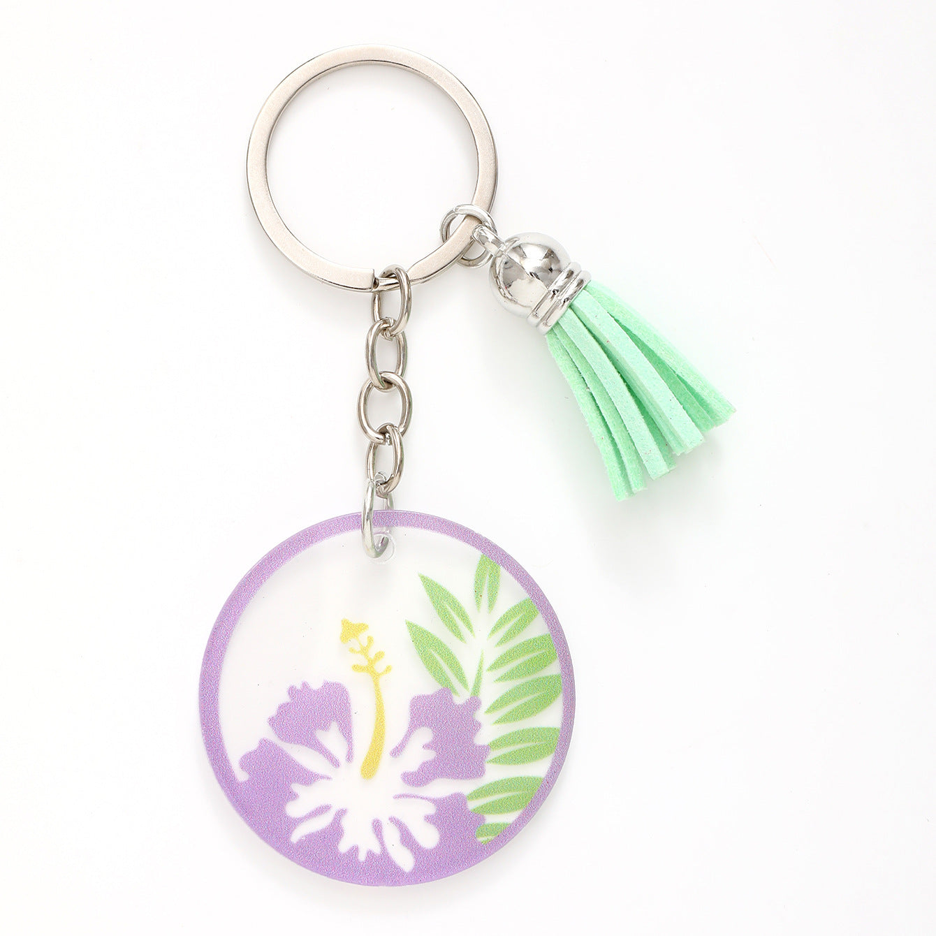 Wholesale Flower Leaves Green Tassel Acrylic Keychain ACC-KC-YTian007