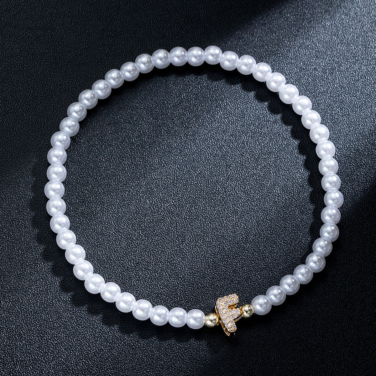 Wholesale Brass inlaid zirconium letter pearl beaded elastic anklet