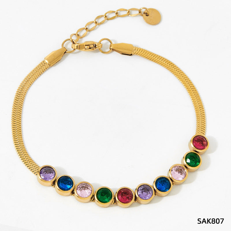 Wholesale  Stainless Steel Inlaid Colorful Zircon Geometric  Bracelet