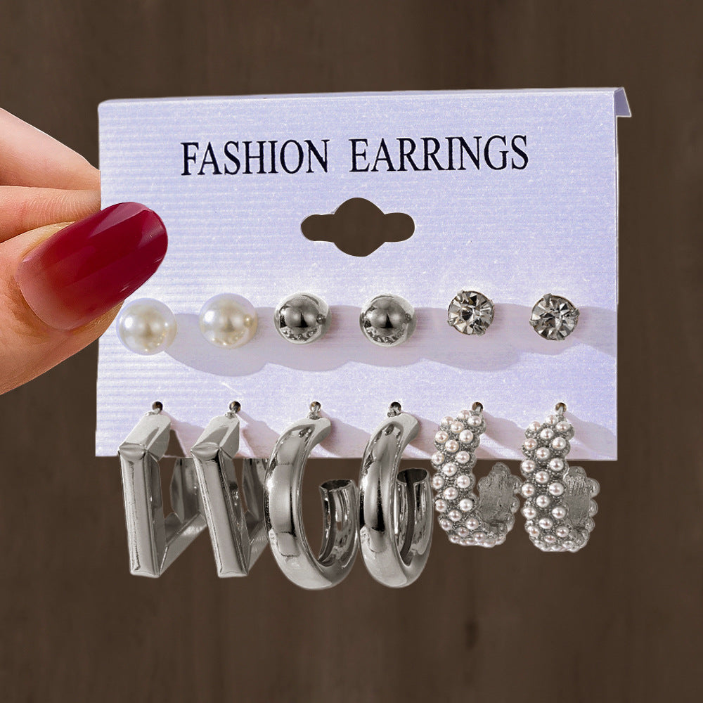 Wholesale  Geometric Multi-layer C- shaped Pearl Earrings Set