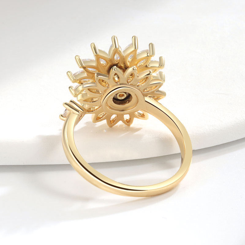Wholesale Adjustable Geometric Sunflower Rotating Ring Fashion Jewelry Accessory