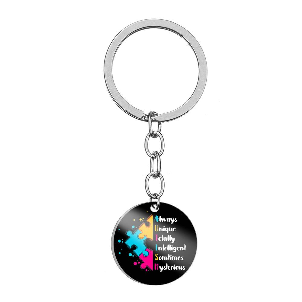 Wholesale Autism Color Printed Stainless Steel Keychain ACC-KC-HuanYu004