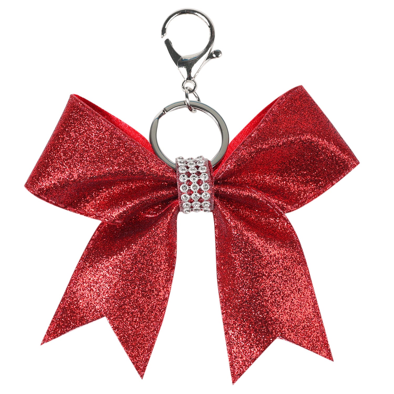 Wholesale bow accessories pendant solid color glitter leather keychain rhinestone sapphire blue