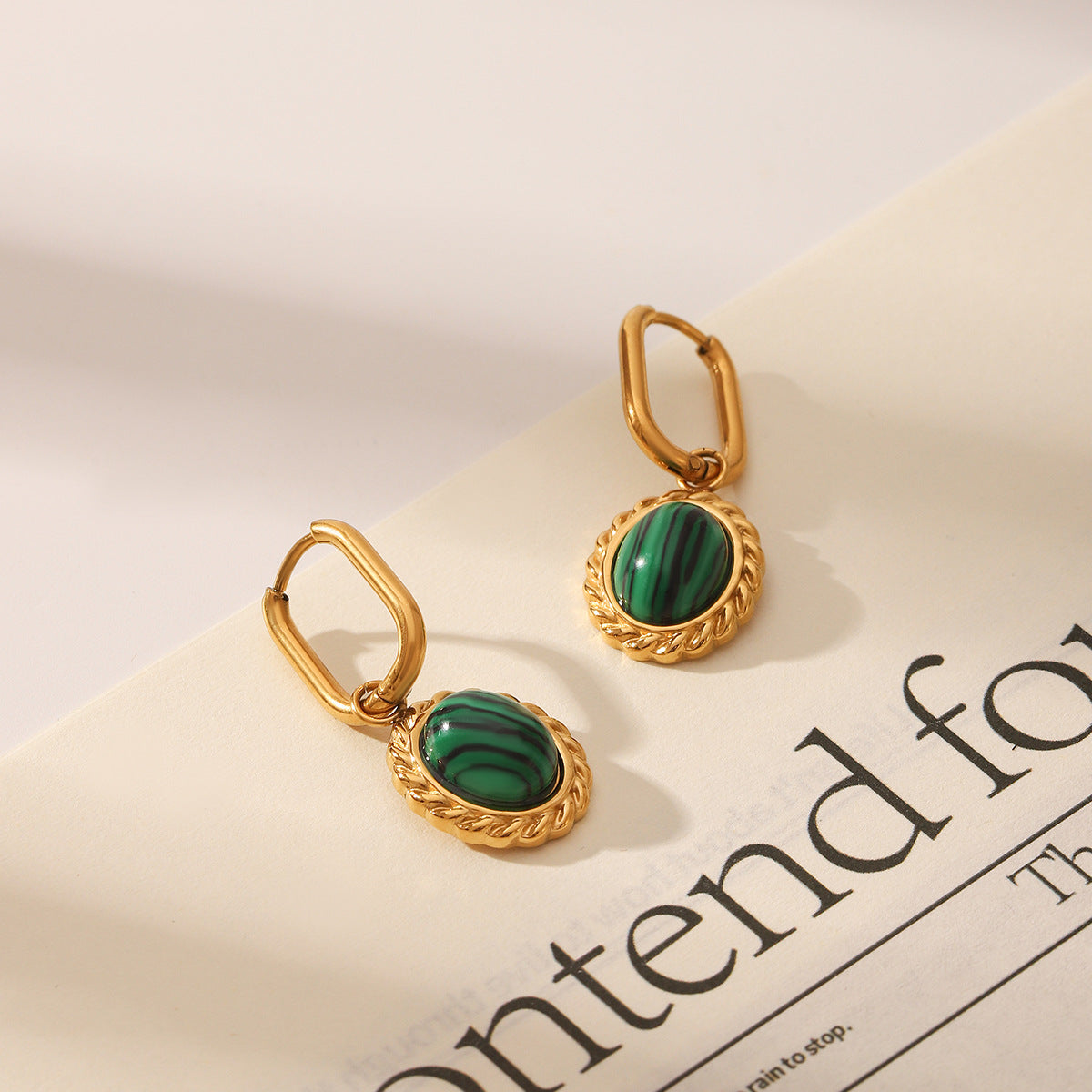 Wholesale  Stainless Steel Ring Ear Buckle Earrings Malachite Earrings