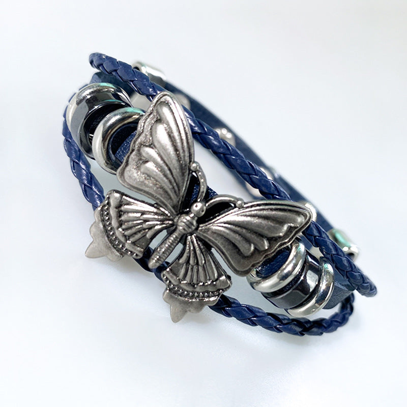 Wholesale  Retro Dark Butterfly Rock Leather Bracelet