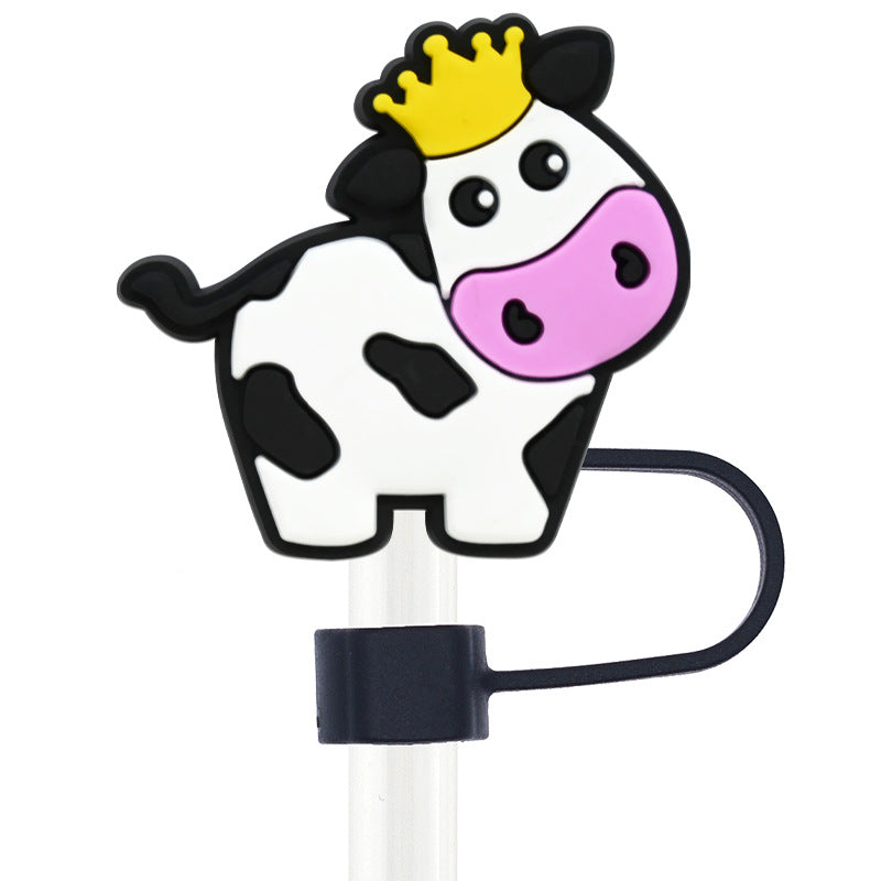 Wholesale Random 100pcs Cow 10mm PVC Soft Straw Tube Cap ACC-SCR-RYY071