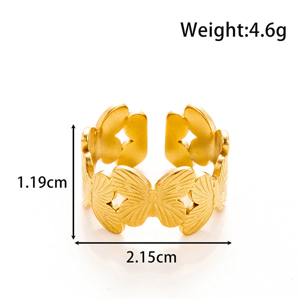 Wholesale  light luxury   titanium steel butterfly flower  opening adjustable ring