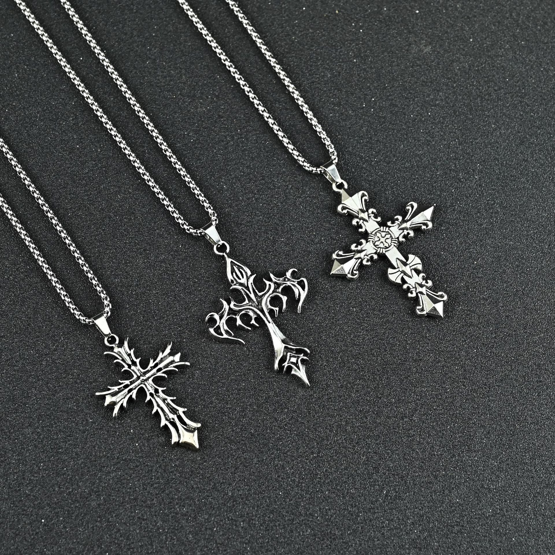 Wholesale Hip Hop Cross Pendant Necklace For Men Titanium Steel Long Chain Stylish Jewelry Accessory Gift
