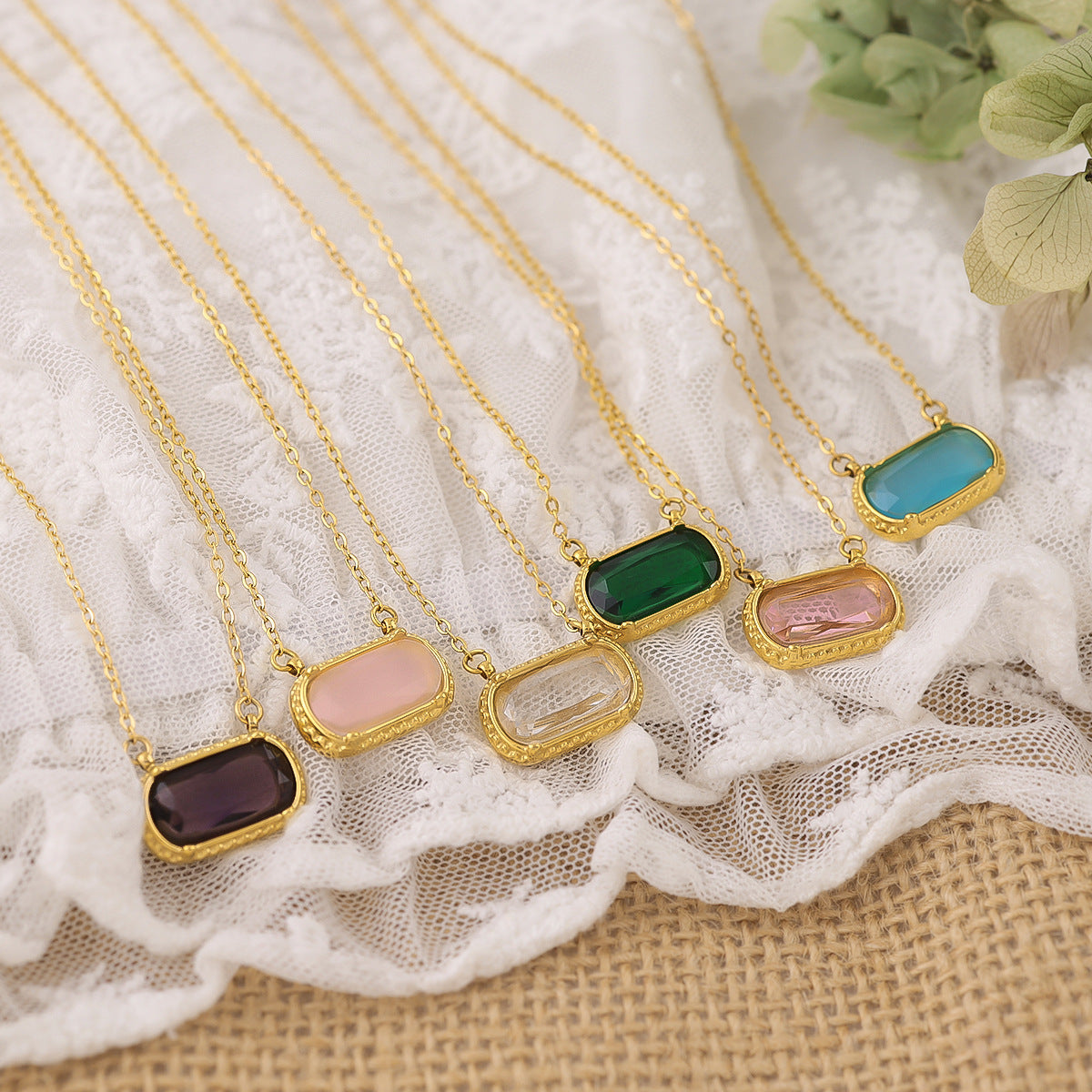 Wholesale Titanium Steel oval necklace  color zircon pendant clavicle chain