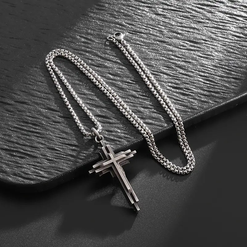 Wholesale  three-layer three-dimensional cross retro pendant necklace
