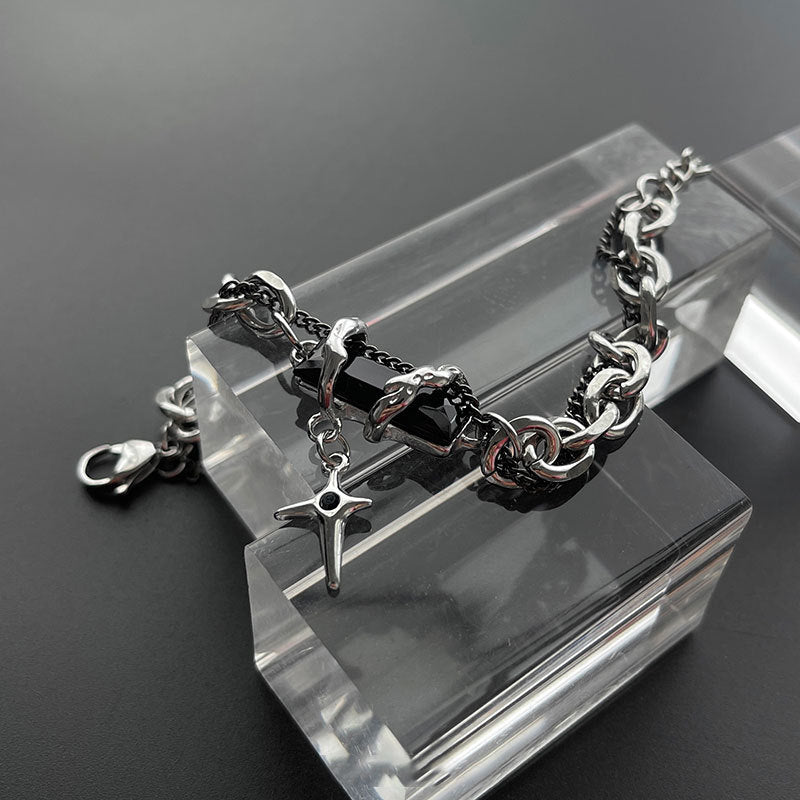 Wholesale Unisex Titanium Steel Star-Wrapped Black Diamond Bracelet