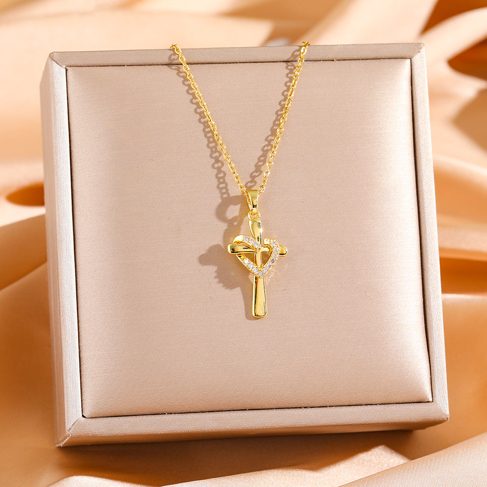 Wholesale Fashion Love Cross Zircon Pendant Necklace Jewelry Accessory Gift
