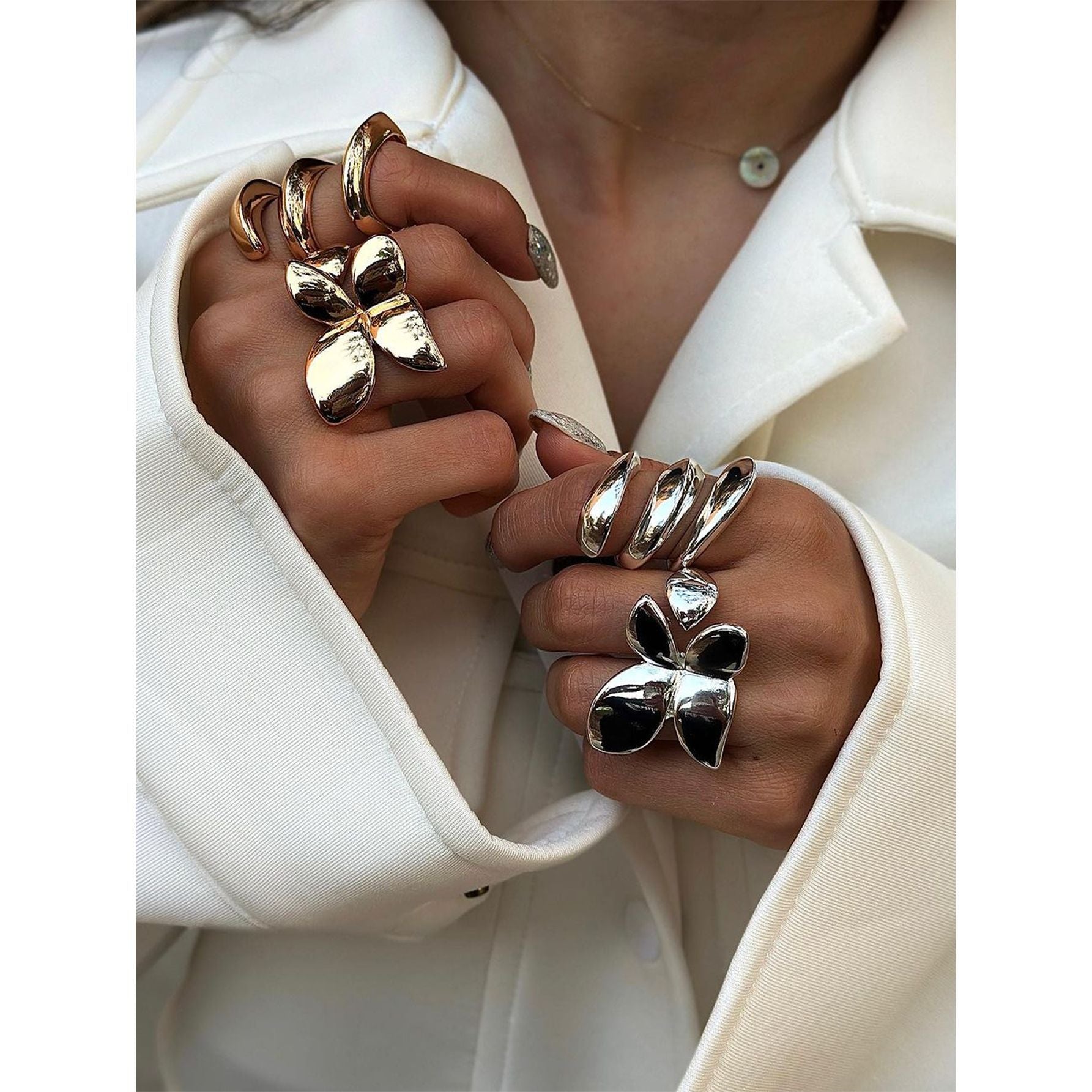 Wholesale 18K gold stainless steel smooth spring-shaped three-layer ring