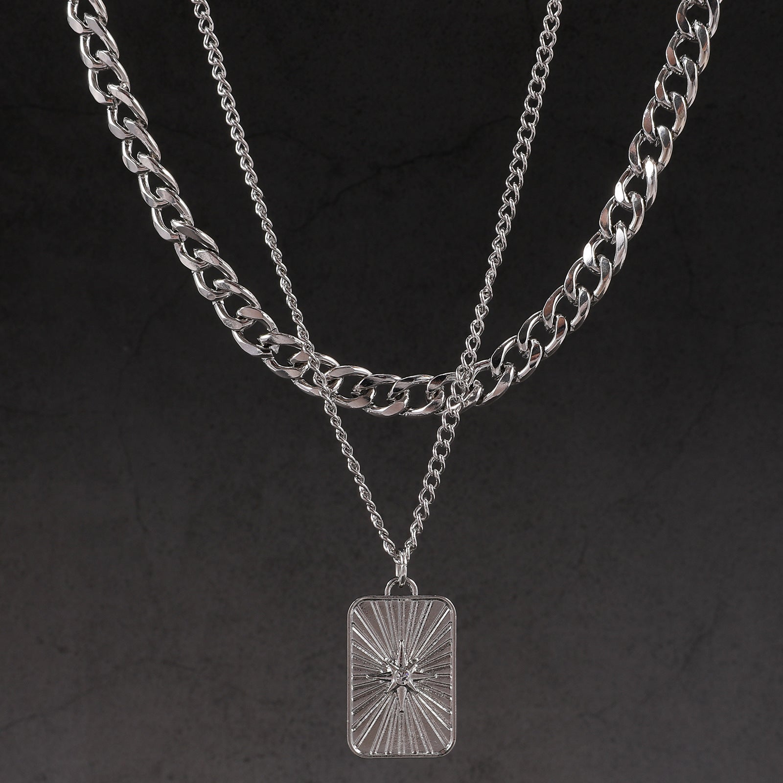 Wholesale Men's Alloy Multi-layer Square Star Necklace