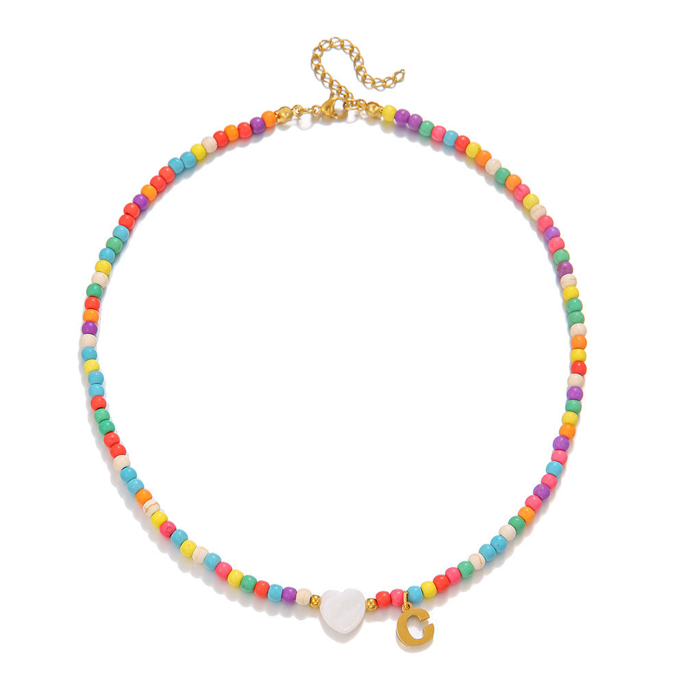 Wholesale stainless steel letter necklace mixed color turquoise shell love necklace