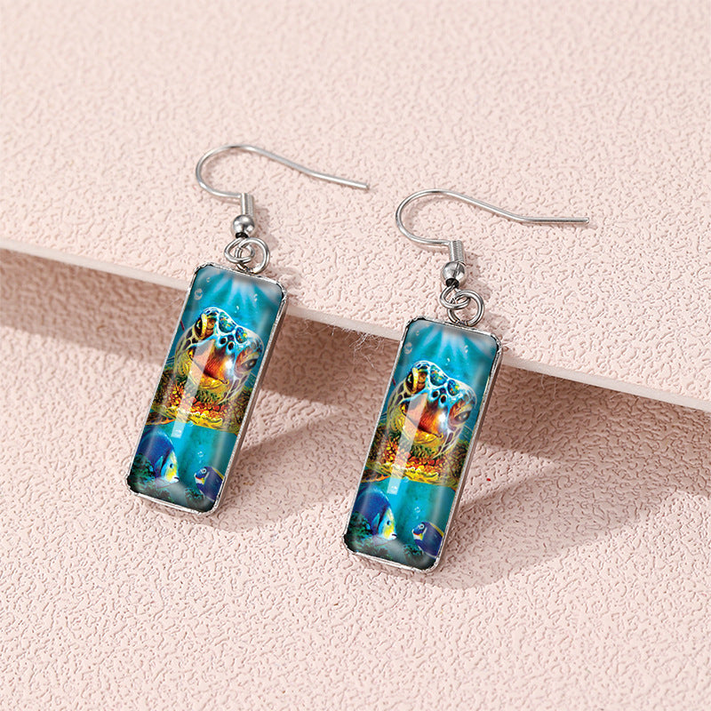 Wholesale Ethnic Style Turtle Stainless Steel Time Gem Rectangular Earrings ACC-ES-XiangL001