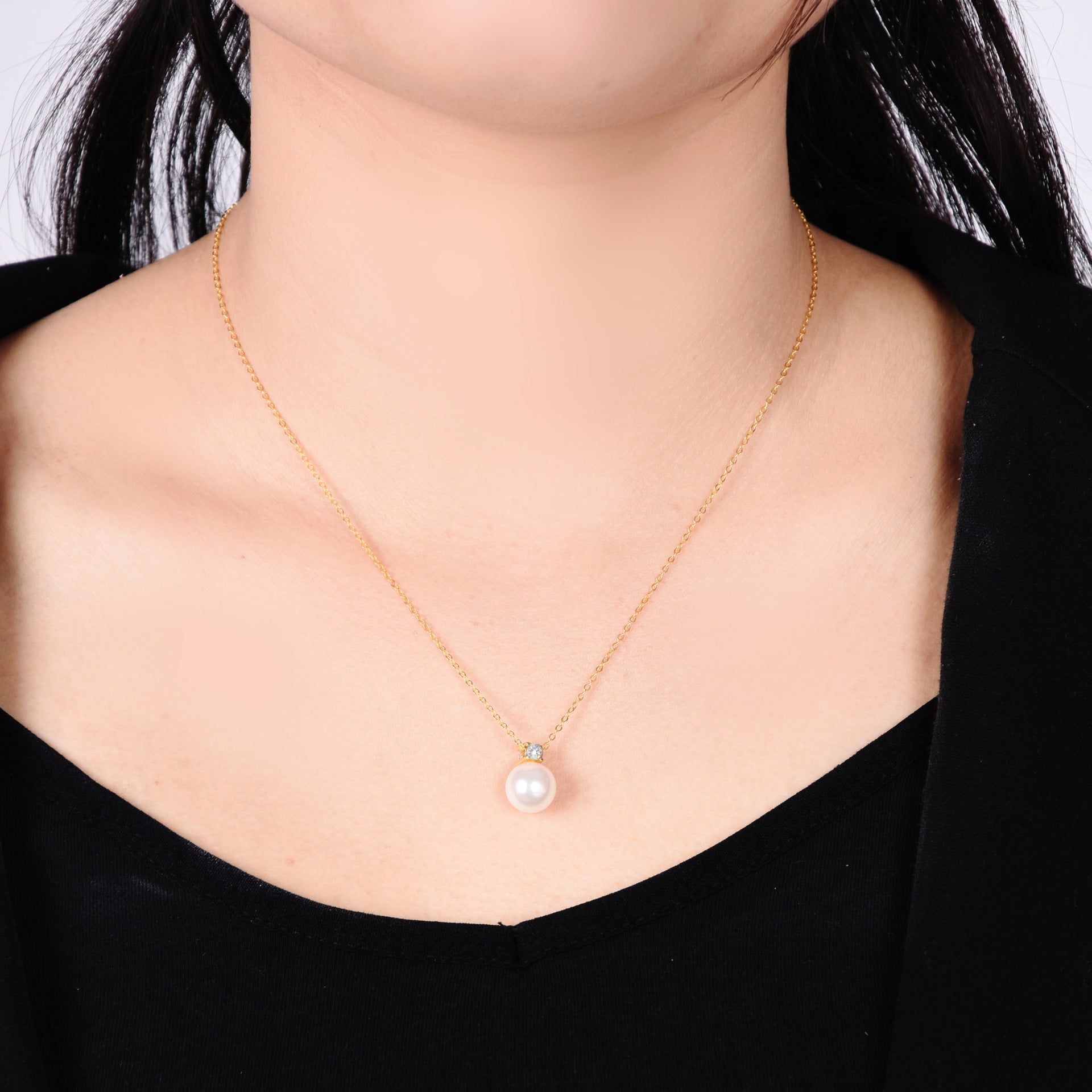 Wholesale 18k gold necklace micro inlaid zircon pearl necklace