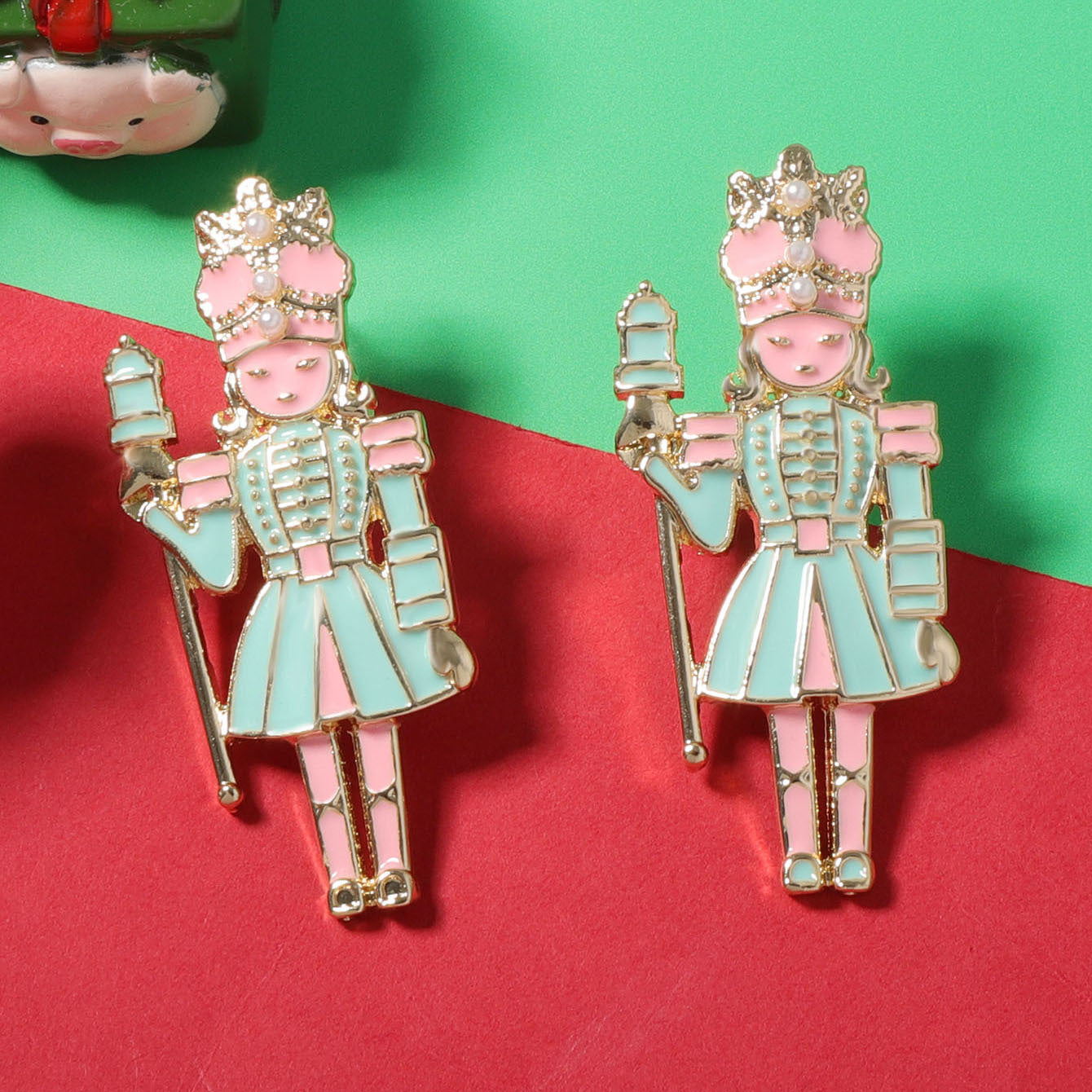 Wholesale Christmas inlaid zircon cartoon king and princess drop oil alloy earrings
