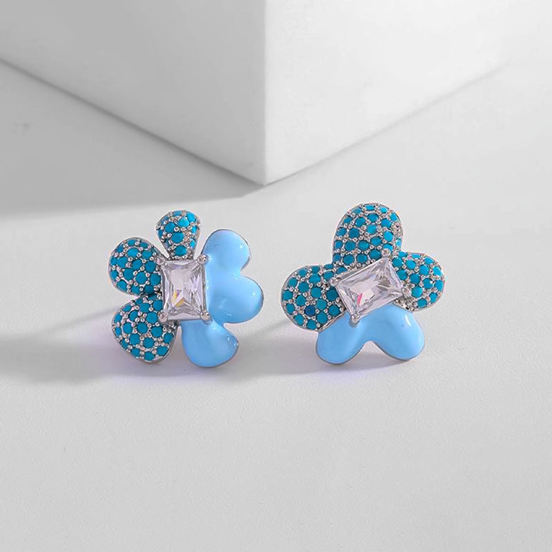 Wholesale Elegant  Sophisticated Four-Leaf Clover Turquoise Stud Earrings