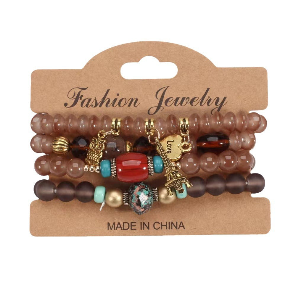 Wholesale Bohemian Owl Heart Eiffel Tower Multi-layer Bracelet ACC-BT-FengLi008