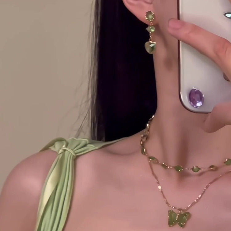 Wholesale Forest-style Green Double-layered Butterfly Choker Necklace