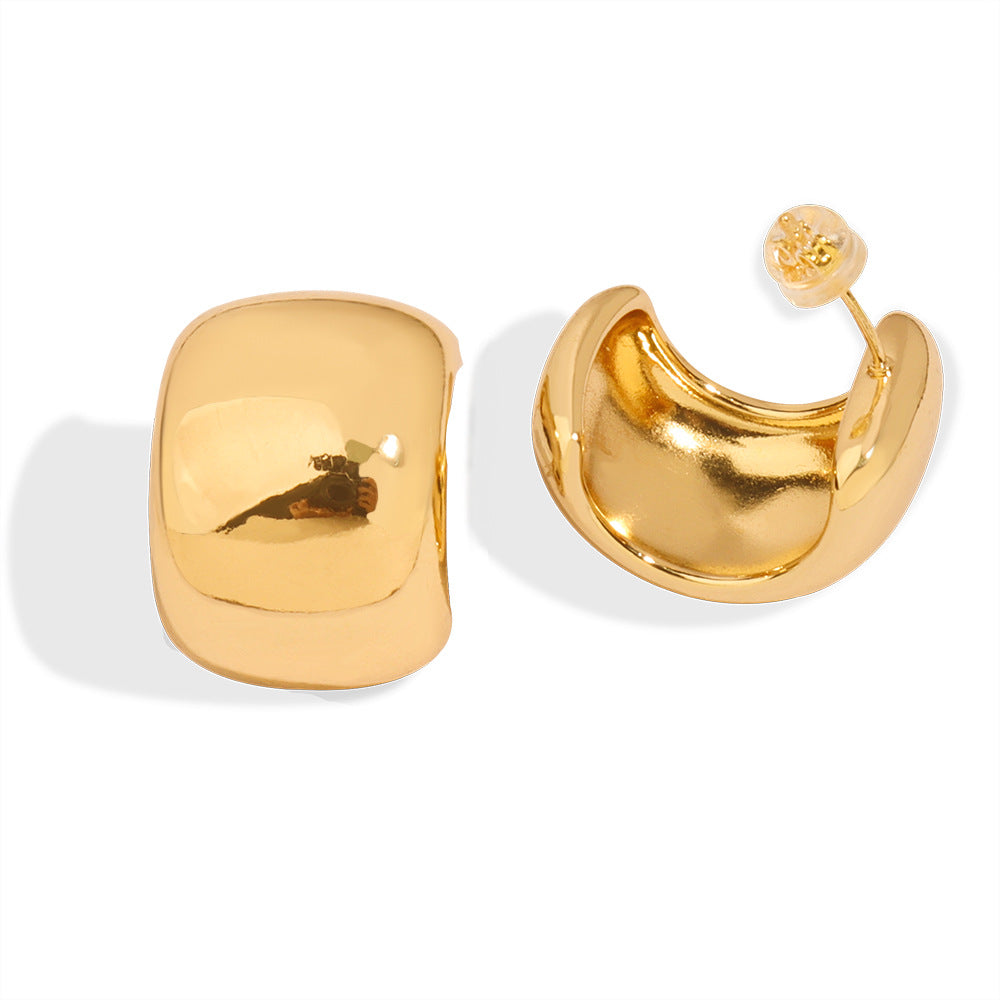 Wholesale Exaggerated Round Earrings Glossy C-shaped Earrings Copper Plated 18k Gold Earrings Statemente Earrings ACC-ES-OMK003