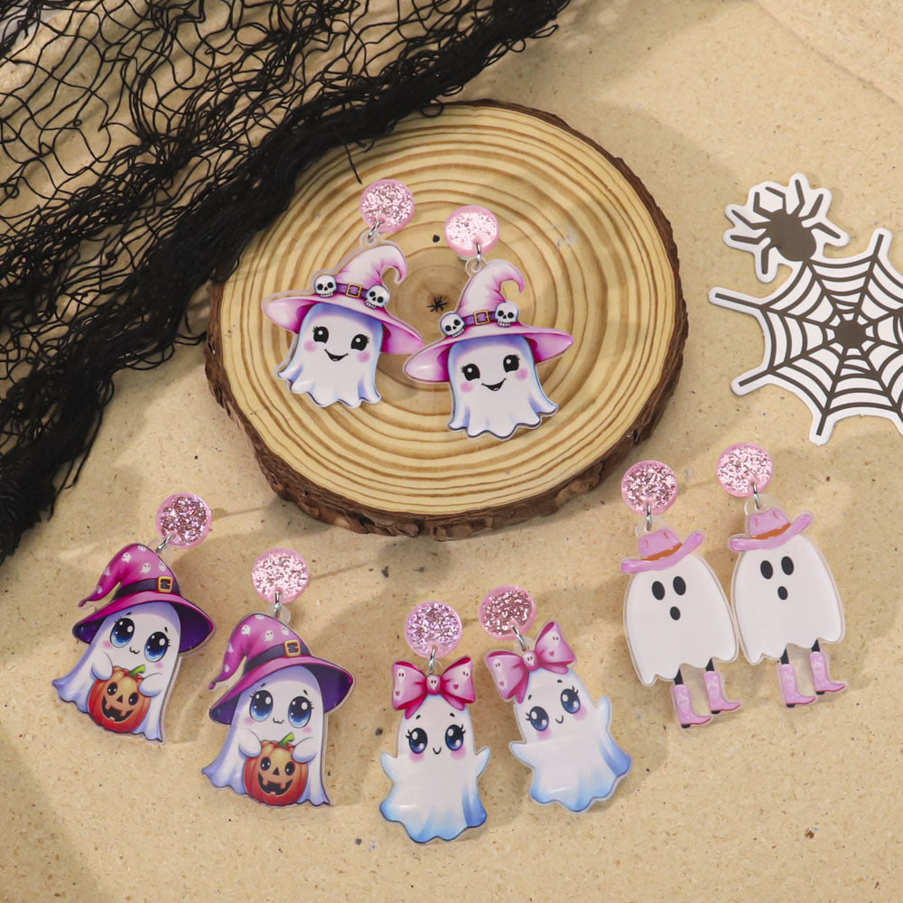 Wholesale Halloween cute pink cartoon ghost pumpkin earrings