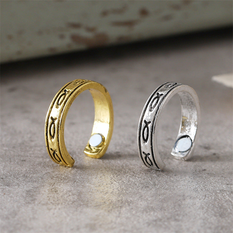 Wholesale Vintage Fish Pattern Magnetic Ring Gold Tone Zinc Alloy Fashion Accessory For Resale