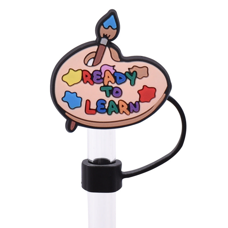 Wholesale Random 100pcs Back to School Series PVC Soft Straw Tube Cap