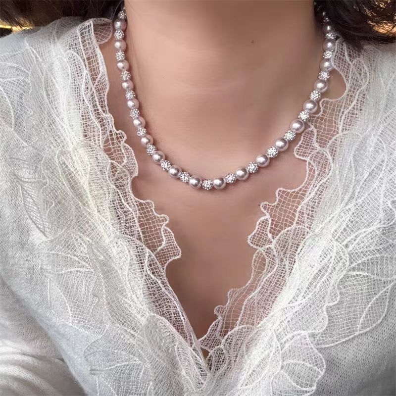 Wholesale Elegant Pearl Necklace For Women Copper Zircon Pendant Chic Collarbone Jewelry Boutique Resale Gift