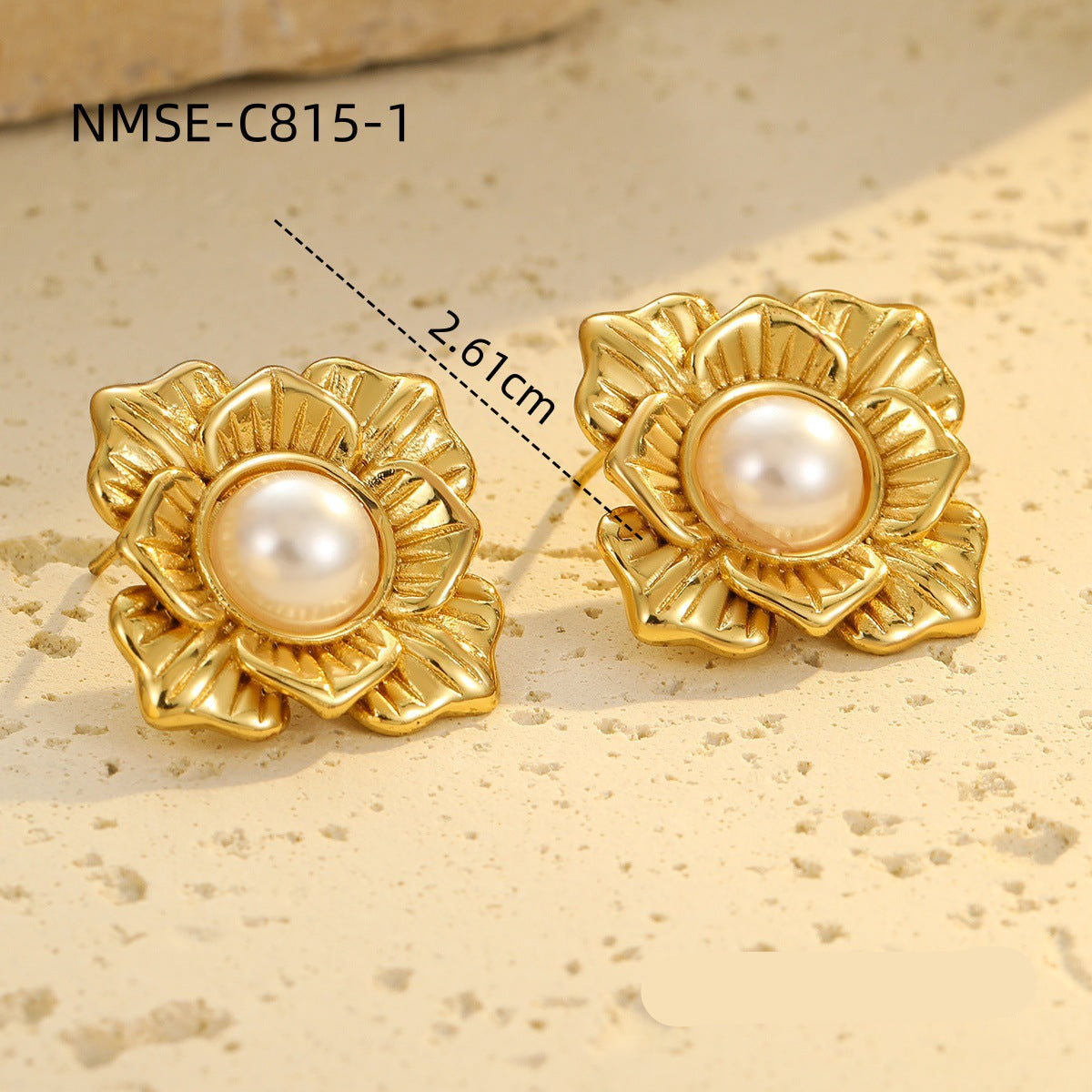 Wholesale  18k gold  petal pearl does not fade stainless steel earrings